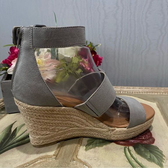 Dolcetta Suze Espadrille Wedges Faux Suede Smoke Gray Back Zip Sz 8 NWT - Picture 3 of 15